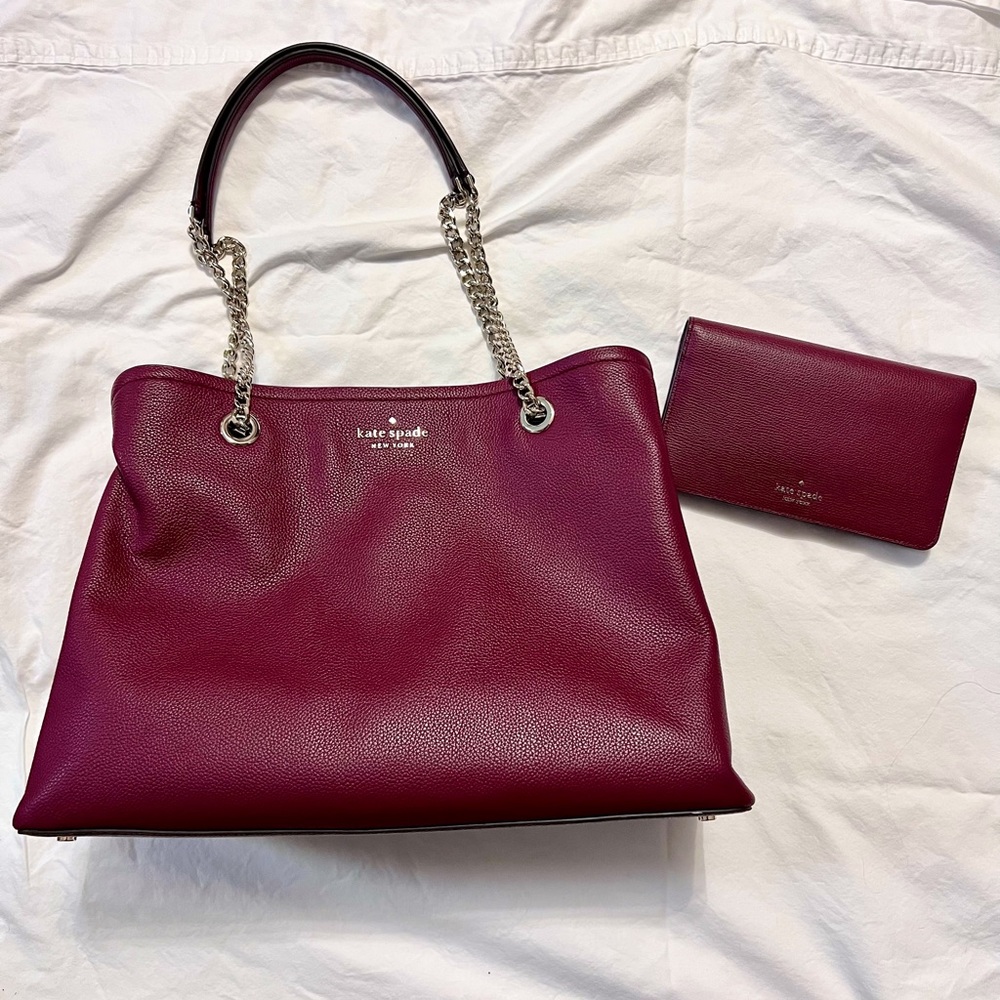 Kate Spade jordyn large chain handle tote and darcy clutch wallet - Blackberry